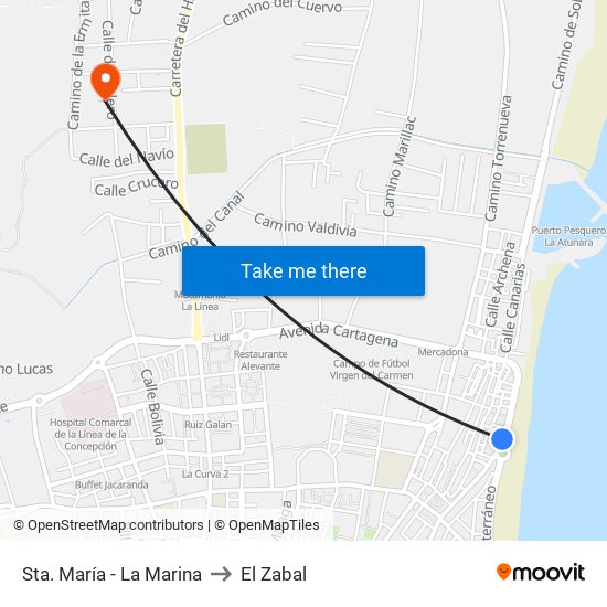 Sta. María - La Marina to El Zabal map
