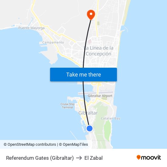 Referendum Gates (Gibraltar) to El Zabal map