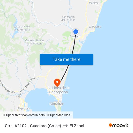 Ctra. A2102 - Guadiaro (Cruce) to El Zabal map