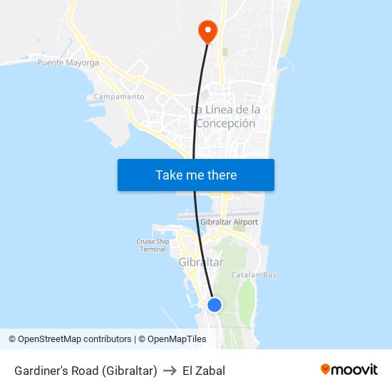 Gardiner's Road (Gibraltar) to El Zabal map