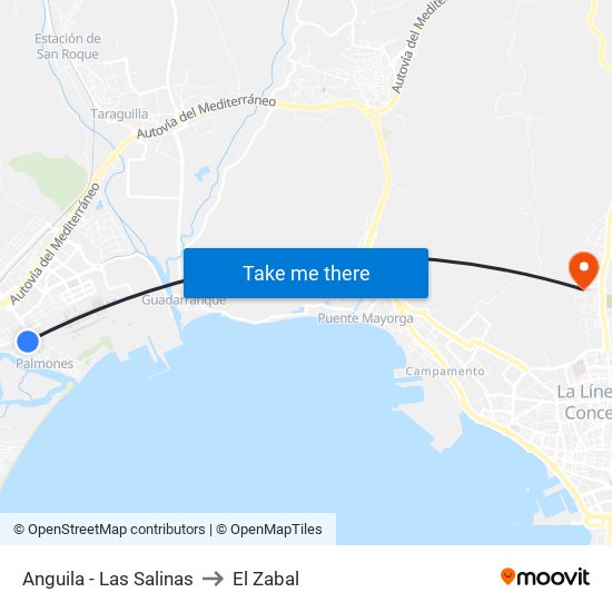 Anguila - Las Salinas to El Zabal map