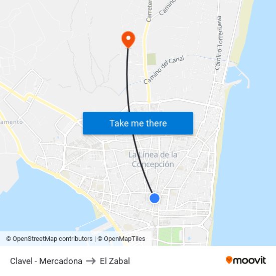 Clavel - Mercadona to El Zabal map