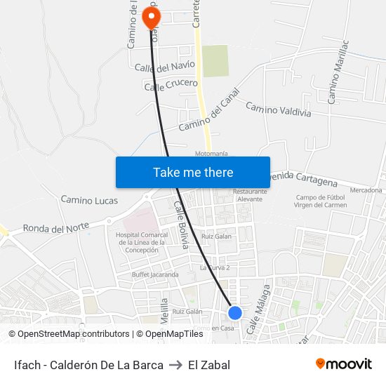 Ifach - Calderón De La Barca to El Zabal map