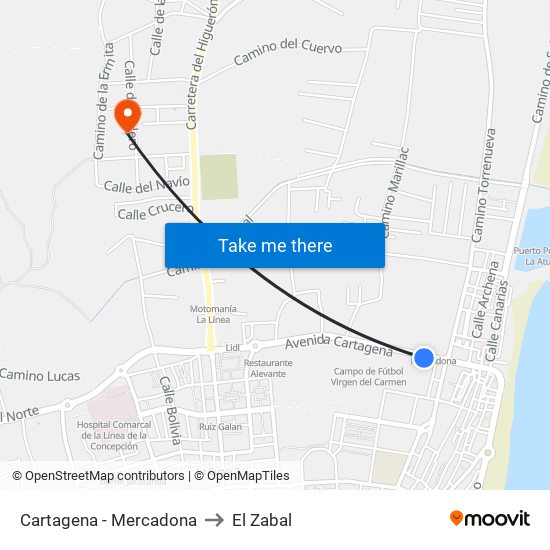 Cartagena - Mercadona to El Zabal map