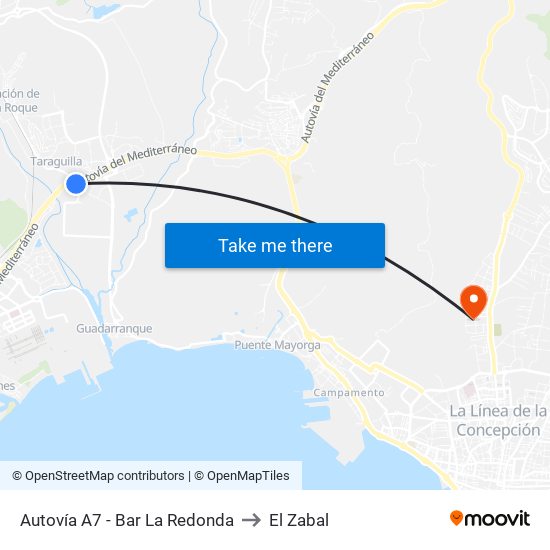 Autovía A7 - Bar La Redonda to El Zabal map