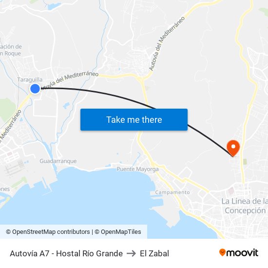 Autovía A7 - Hostal Río Grande to El Zabal map