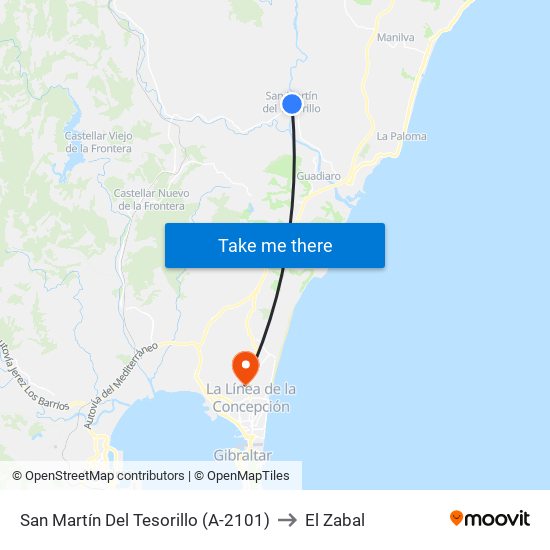 San Martín Del Tesorillo (A-2101) to El Zabal map