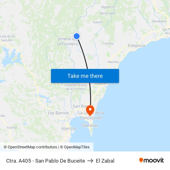 Ctra. A405 - San Pablo De Buceite to El Zabal map