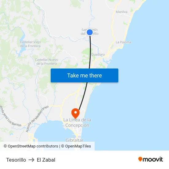 Tesorillo to El Zabal map