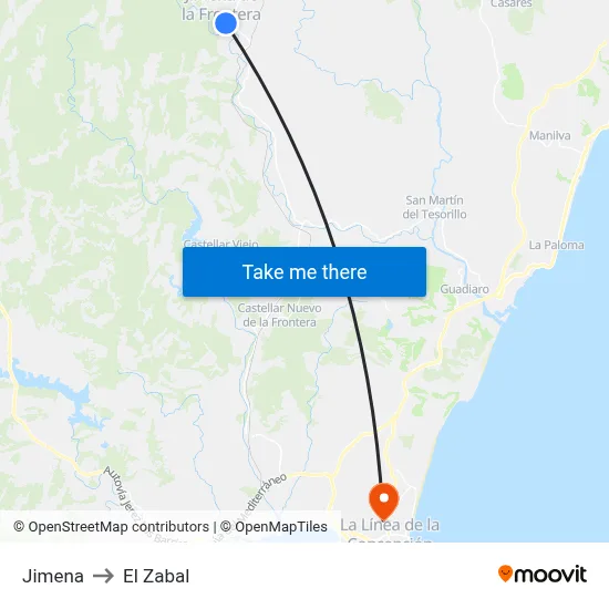 Jimena to El Zabal map