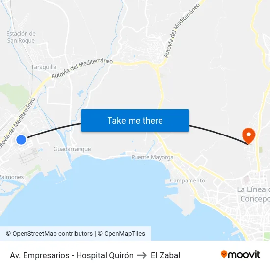 Av. Empresarios - Hospital Quirón to El Zabal map