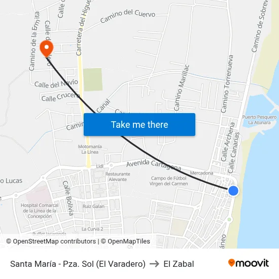 Paseo Marítimo - El Varadero to El Zabal map