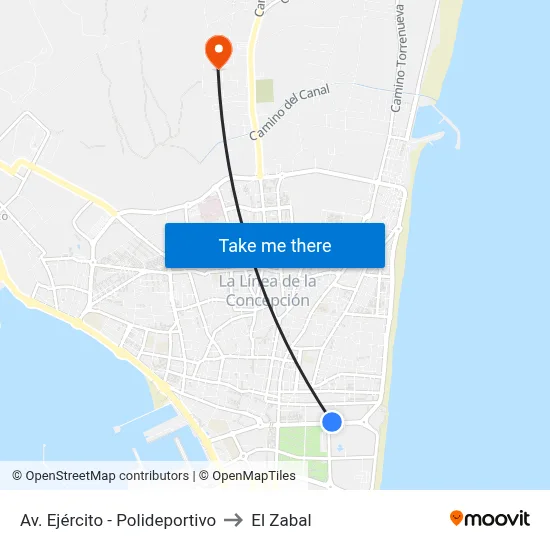 Av. Ejército - Polideportivo to El Zabal map