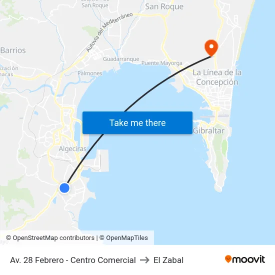 Av. 28 Febrero - Centro Comercial to El Zabal map