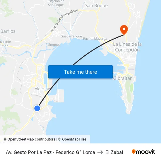Av. Gesto Por La Paz - Federico Gª Lorca to El Zabal map