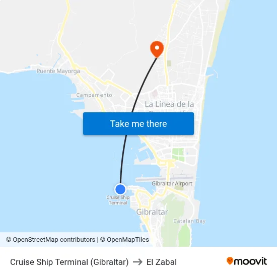 Cruise Ship Terminal (Gibraltar) to El Zabal map