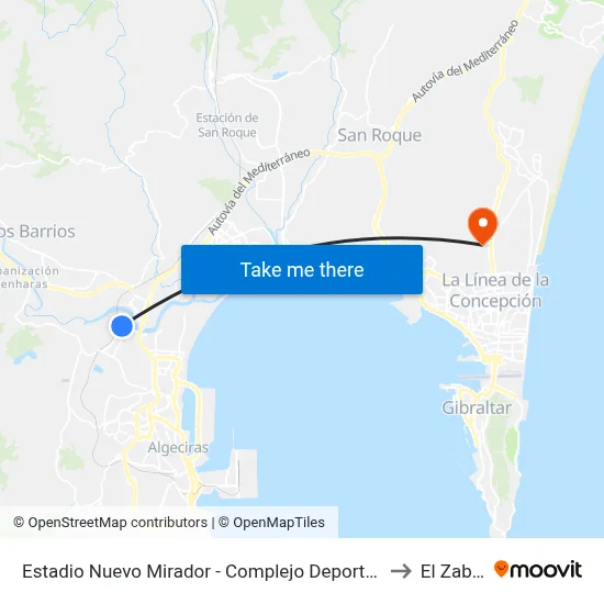 Estadio Nuevo Mirador - Complejo Deportivo to El Zabal map