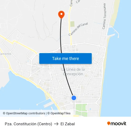 Pza. Constitución (Centro Ciudad) to El Zabal map