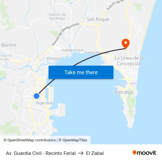 Av. Guardia Civil - Recinto Ferial to El Zabal map