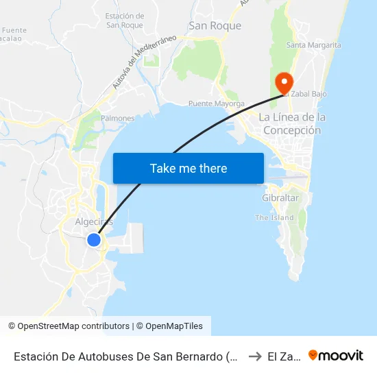 Estación De Autobuses De San Bernardo (Algeciras) to El Zabal map