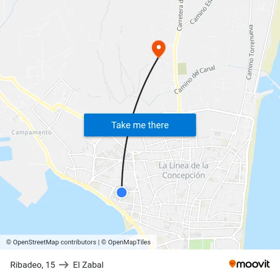 Ribadeo, 15 to El Zabal map