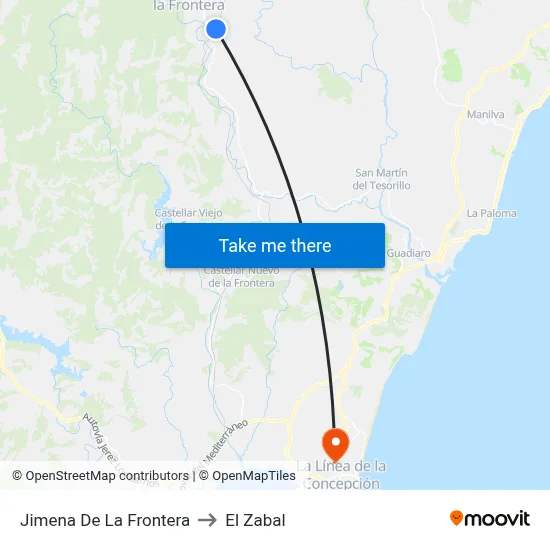 Jimena De La Frontera to El Zabal map