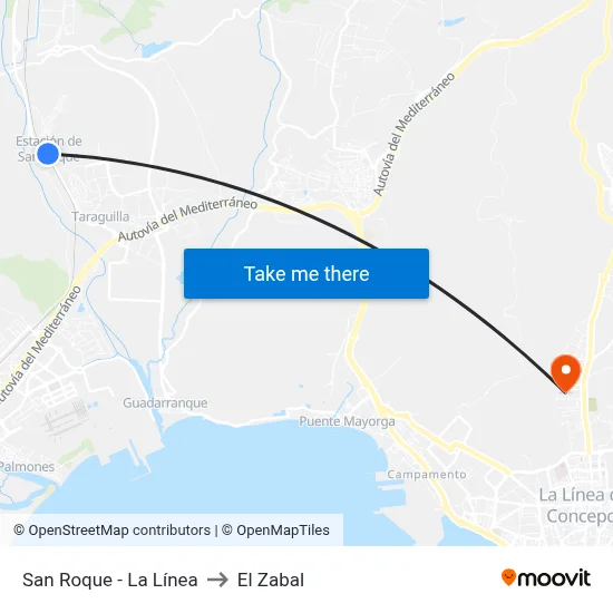 San Roque - La Línea to El Zabal map