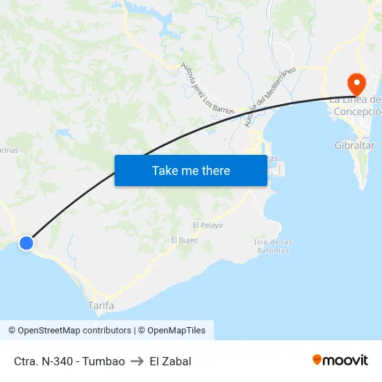 Ctra. N-340 - Tumbao to El Zabal map