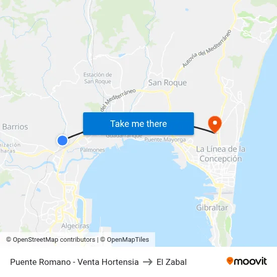 Puente Romano - Venta Hortensia to El Zabal map