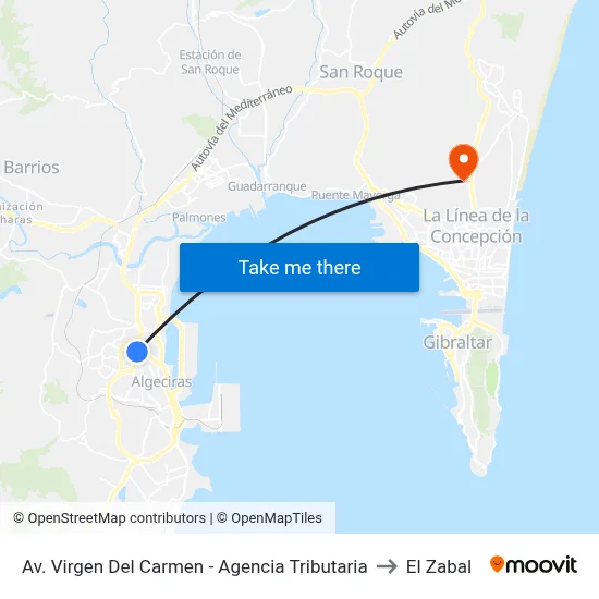 Av. Virgen Del Carmen - Agencia Tributaria to El Zabal map