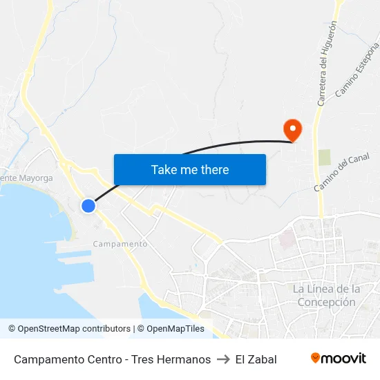 Campamento Centro - Tres Hermanos to El Zabal map