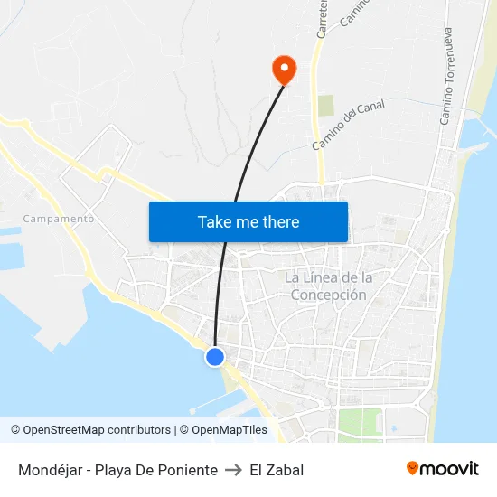 Mondéjar - Playa De Poniente to El Zabal map