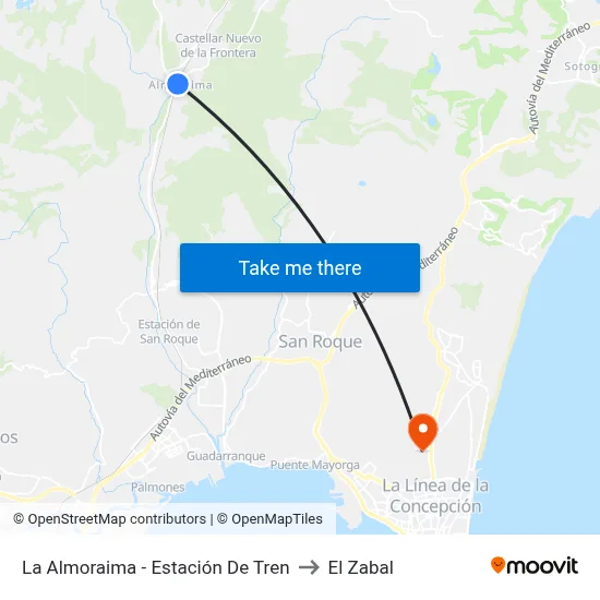 La Almoraima - Estación De Tren to El Zabal map