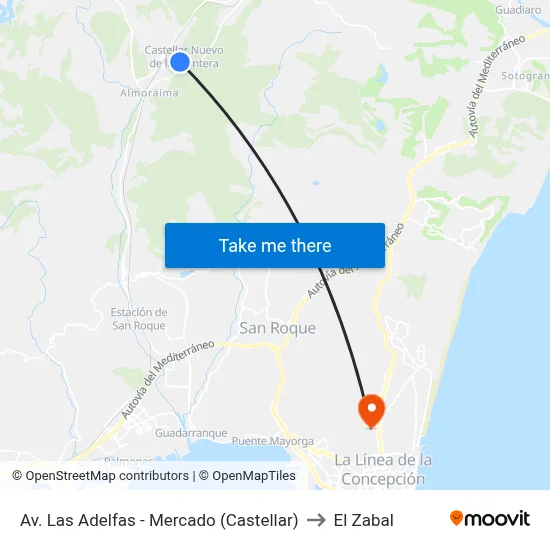 Av. Las Adelfas - Mercado (Castellar) to El Zabal map