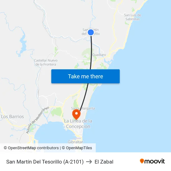 San Martín Del Tesorillo (A-2101) to El Zabal map