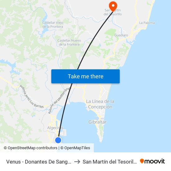 Venus - Donantes De Sangre to San Martín del Tesorillo map