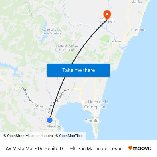 Av. Vista Mar - Dr. Benito Daza to San Martín del Tesorillo map