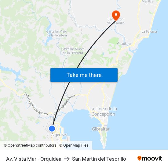 Av. Vista Mar - Orquídea to San Martín del Tesorillo map