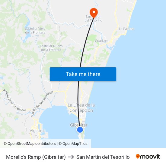 Morello's Ramp (Gibraltar) to San Martín del Tesorillo map