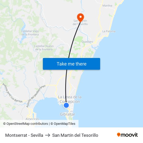 Montserrat - Sevilla to San Martín del Tesorillo map