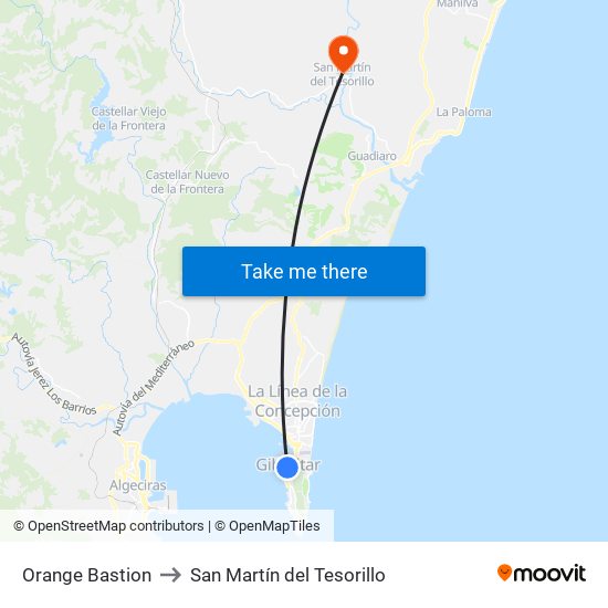 Orange Bastion to San Martín del Tesorillo map