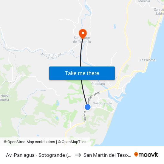Av. Paniagua - Sotogrande (Alto) to San Martín del Tesorillo map