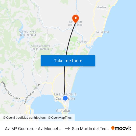 Av. María Guerrero - Av. Manuel De Falla to San Martín del Tesorillo map