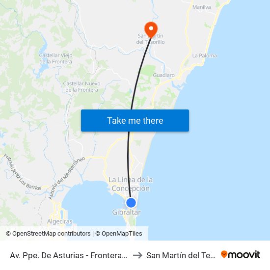 Av. Ppe. De Asturias - Frontera Gibraltar to San Martín del Tesorillo map