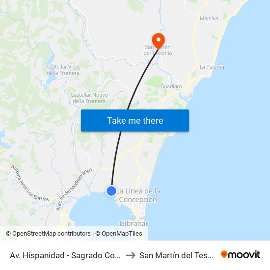 Av. Hispanidad - Sagrado Corazón to San Martín del Tesorillo map