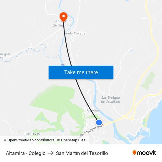 Altamira - Colegio to San Martín del Tesorillo map