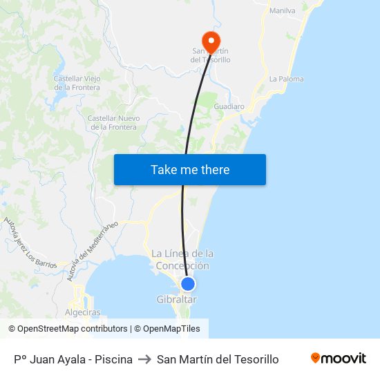 Pº Juan Ayala - Piscina to San Martín del Tesorillo map