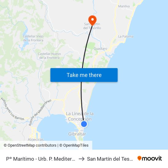 Pº Marítimo - Urb. Pueblo Mediterráneo to San Martín del Tesorillo map