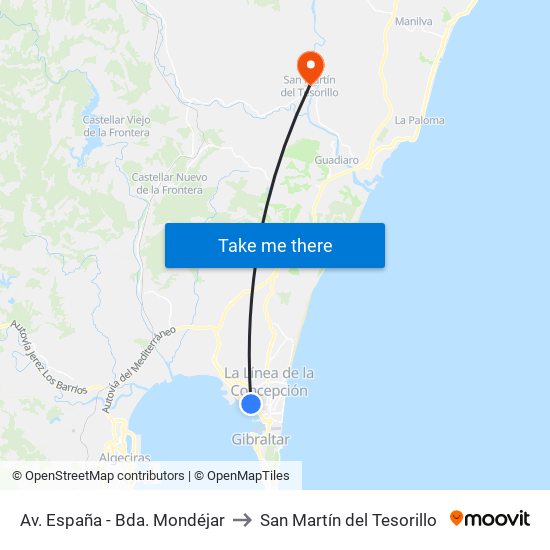 Av. España - Bda. Mondéjar to San Martín del Tesorillo map