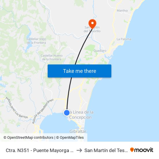 Ctra. N351 - Puente Mayorga (Cruce) to San Martín del Tesorillo map